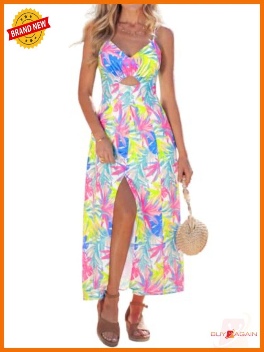 Womens Maxi Dress Sleeveless V-Neck Cutout Slit Boho Beach Vacation Summer